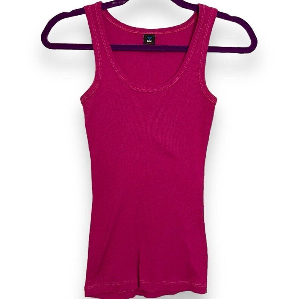 Points Sportswear Tank Top Womens Large Pink Retro Ribbed Knit Athletic Academia